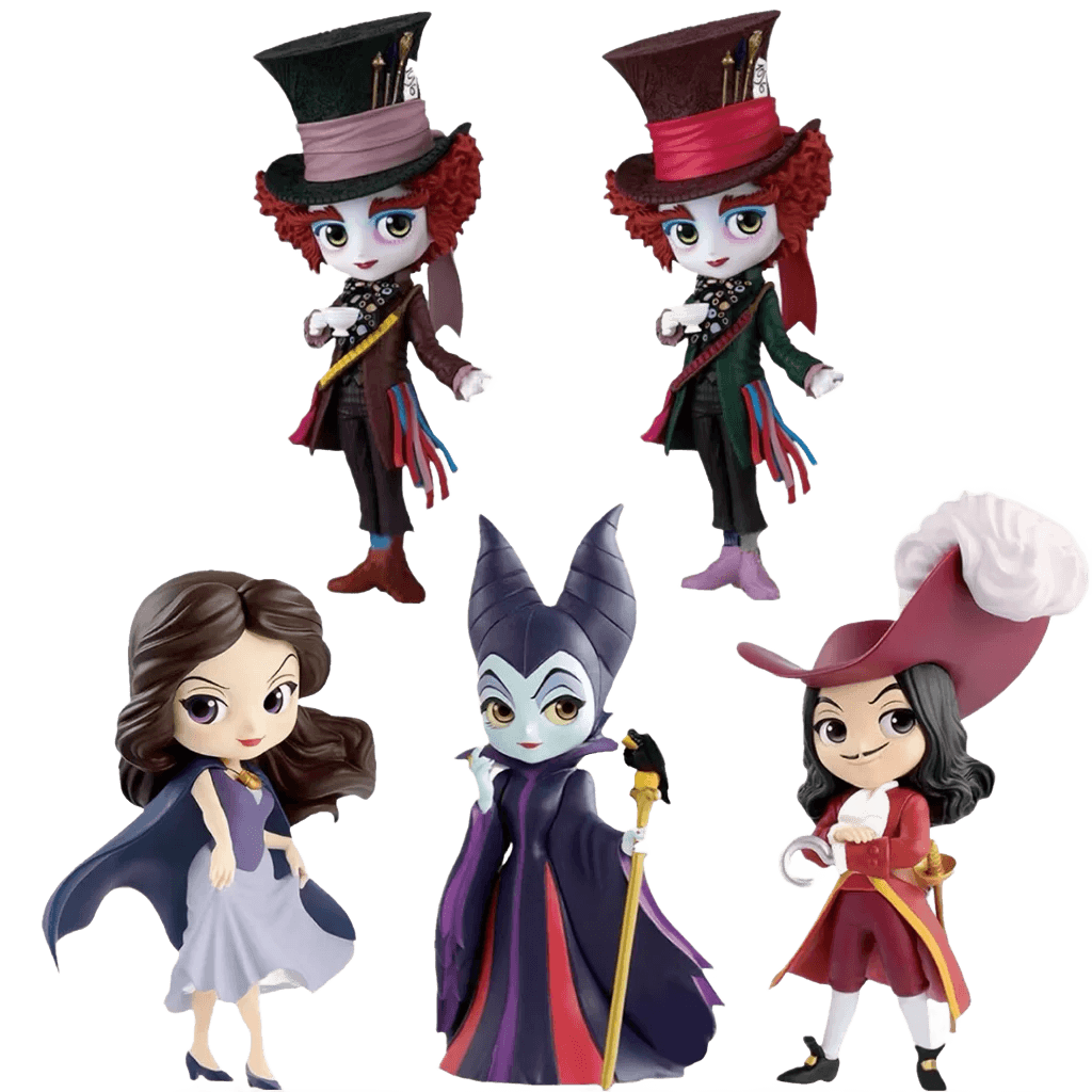 Original BANDAI Disney Mad Hatter Vanessa Captain Hook Maleficent Qposket Anime Action Figure Toys Kwaii Doll Kid Birthday Gift view