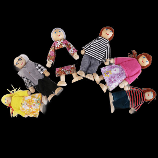 6 Pcs Maumet Family Wooden Puppet Puppets Bamboo Grandparents for Role Playing Parent-child view