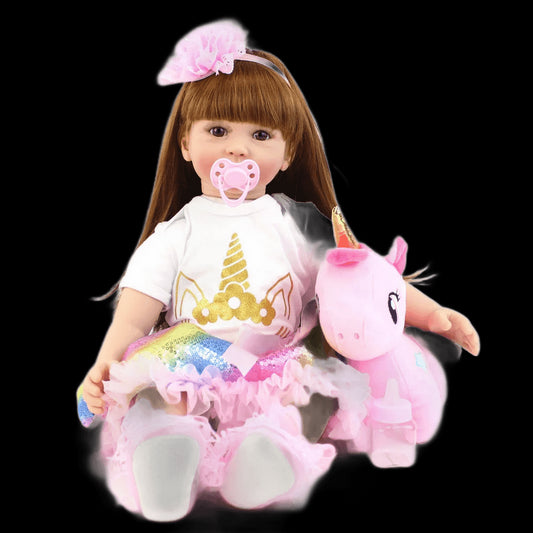 60cm Reborn Baby Doll Long Hair Princess Girl Doll Cloth Body With Pacifier Plush Toy Christmas Gifts For Children view