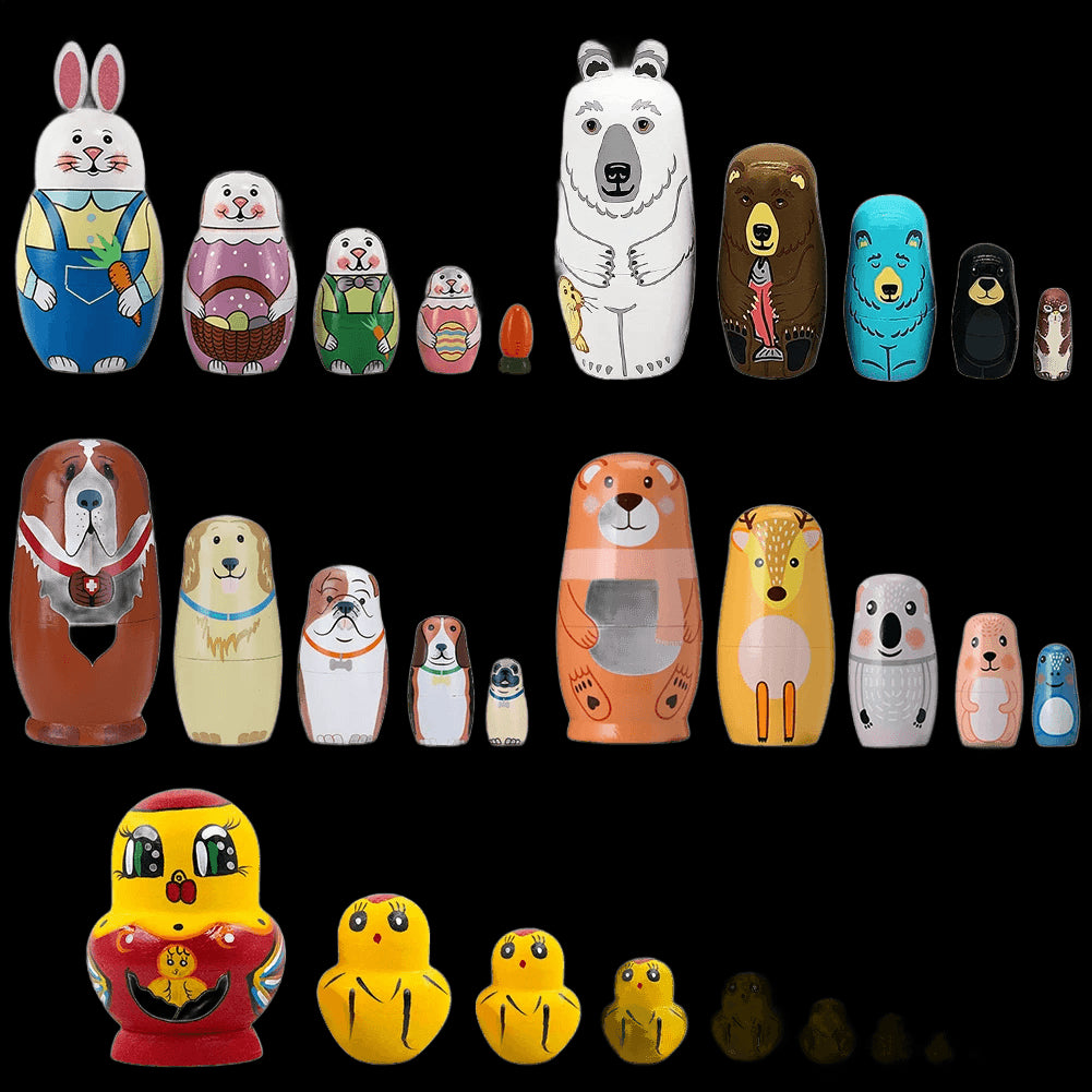 Animal Matryoshka Dolls Wooden Russian Montessori Nesting Dolls Russian Matryoshka Crafts Brithday Gift for Kids view