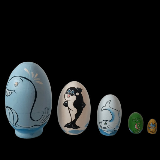 5 Layers Russian Creative Hand-painted Matryoshka Doll Personalized Marine Animals Whale Dolphin Drawings Funny Children Gift view