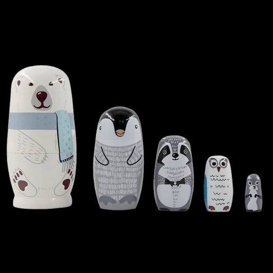 5pcs/set Matryoshka Doll Wood Stacking Dolls Children Toy Animal Patterns for Festival Birthday Gift Home Decoration view