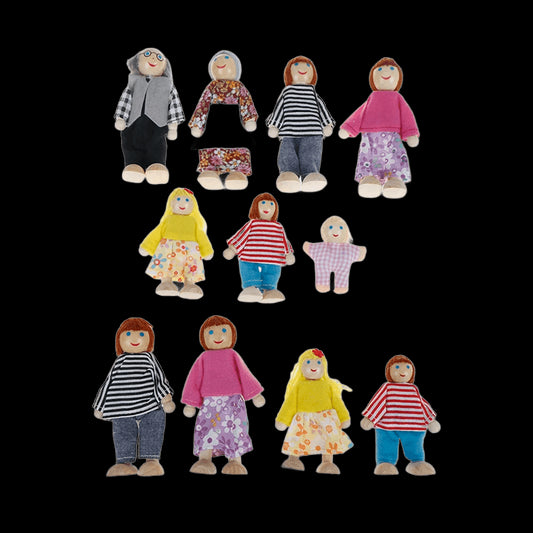 Small Wooden Happy Dollhouse Family Dolls Toy Set Figures Dressed Characters Children Kids Playing Doll Gift Kids Pretend Toys view