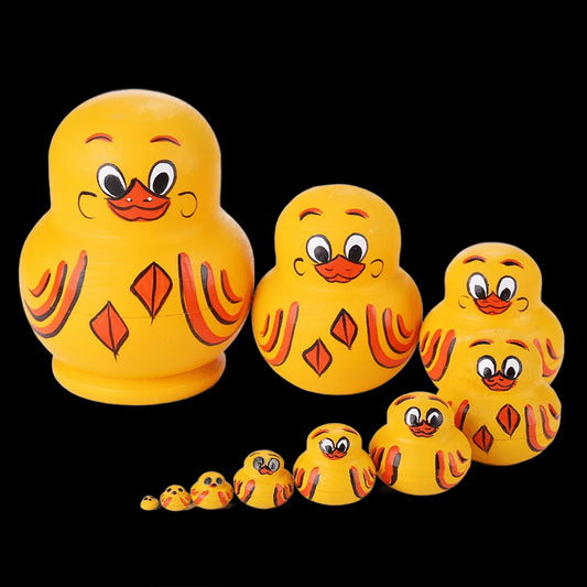 10 Layers Handmade Hand-painted Arts Crafts Wood Russian Babushka Yellow Duck Matryoshka Dolls Toys Handmade Craft view