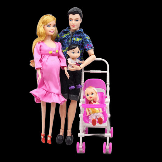 6pcs Happy Family Kit Toy Dolls Pregnant Babyborn Ken&Wife with Mini Stroller Carriages For Baby Dolls Child Toys For Girls Gift view