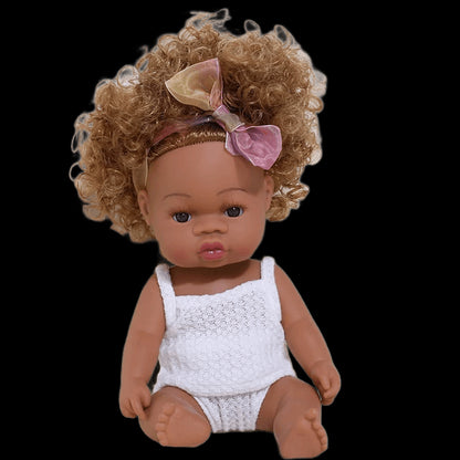 35cm American Reborn Baby Doll Black Soft Vinyl Baby Dolls Lifelike Newborn Baby Doll Girl Gift Doll Toy 14inch Dolls for Girls view