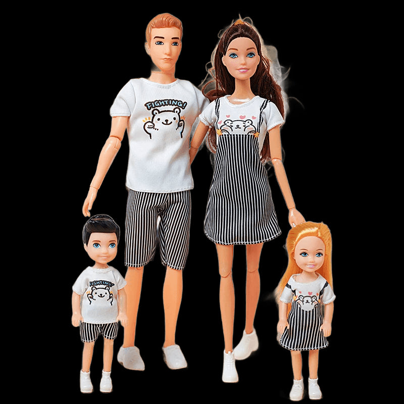 30cm Family Doll Movable Body Mom Dad Ken and Kids 4 Dolls Set 1/6 Barbies Doll Toy for Child Kids Education Birthday Gift view