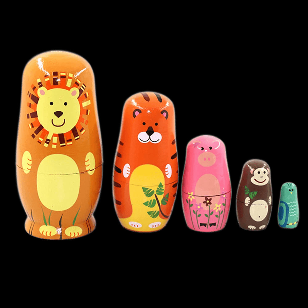 5 Floors Wooden Russian Nesting Dolls Safe Smooth Bear Ears Matryoshka Dolls Crafts Toys Handmade for Kindergarten Teaching Aids view