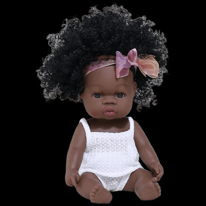 35cm American Reborn Baby Doll Black Soft Vinyl Baby Dolls Lifelike Newborn Baby Doll Girl Gift Doll Toy 14inch Dolls for Girls view