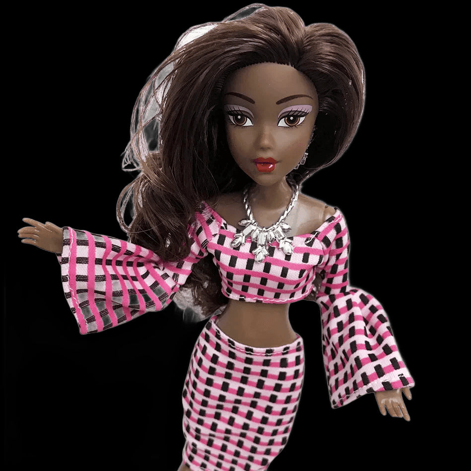 1/6 Fashion Barbie Doll Black African Dolls Toys for Girls Dark Skin Ethnic Tight Clothing Printing Skirt Popcorn Hairstyle Gift view