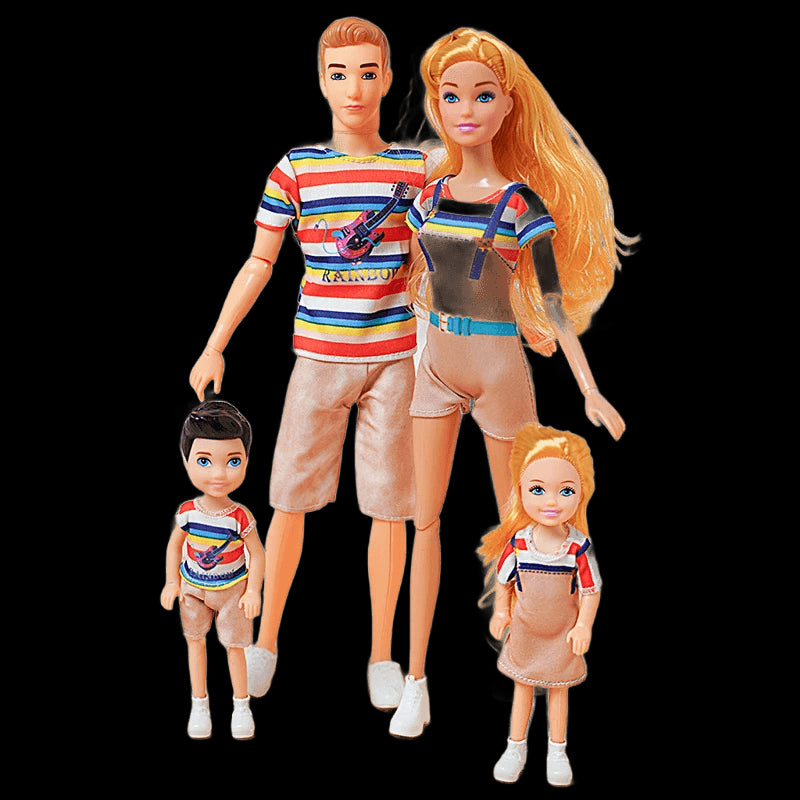 30cm Family Doll Movable Body Mom Dad Ken and Kids 4 Dolls Set 1/6 Barbies Doll Toy for Child Kids Education Birthday Gift view