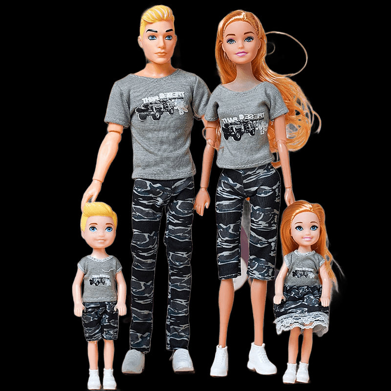 30cm Family Doll Movable Body Mom Dad Ken and Kids 4 Dolls Set 1/6 Barbies Doll Toy for Child Kids Education Birthday Gift view