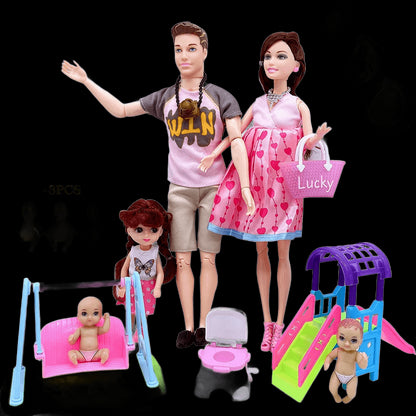 Happy Family Dolls Playset Pregnant Women Doll Mom Dad Ken&Wife Baby Doll Stroller Bed Accessories Play House Toys for Girls view