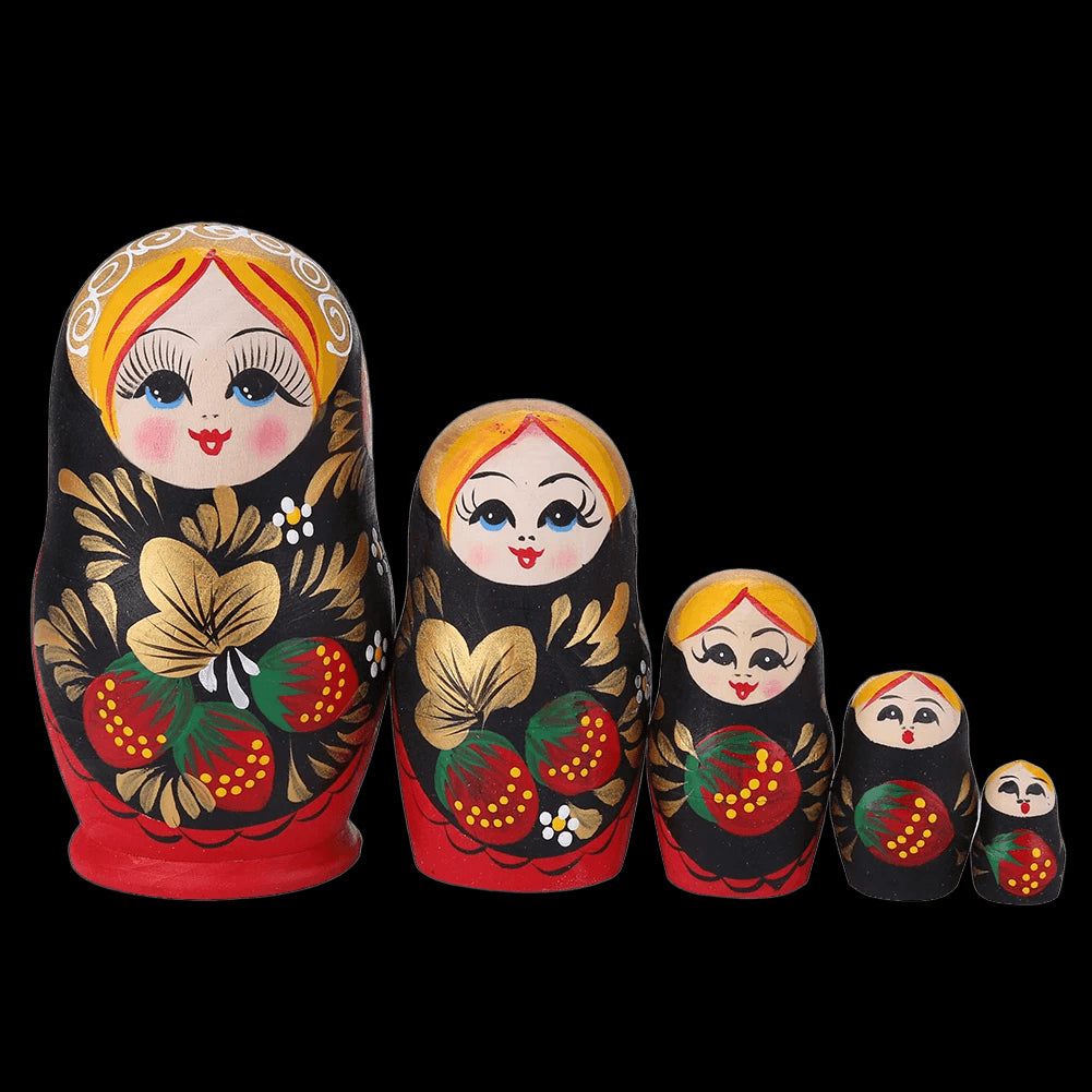 5 Floors Wooden Russian Nesting Dolls Safe Smooth Bear Ears Matryoshka Dolls Crafts Toys Handmade for Kindergarten Teaching Aids view