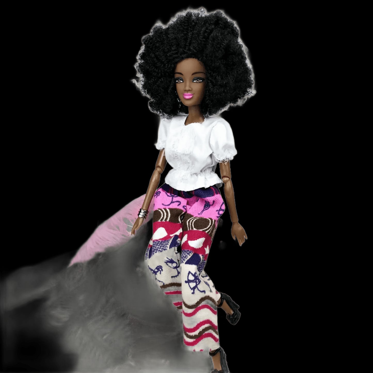 1/6 Fashion Barbie Doll Black African Dolls Toys for Girls Dark Skin Ethnic Tight Clothing Printing Skirt Popcorn Hairstyle Gift view