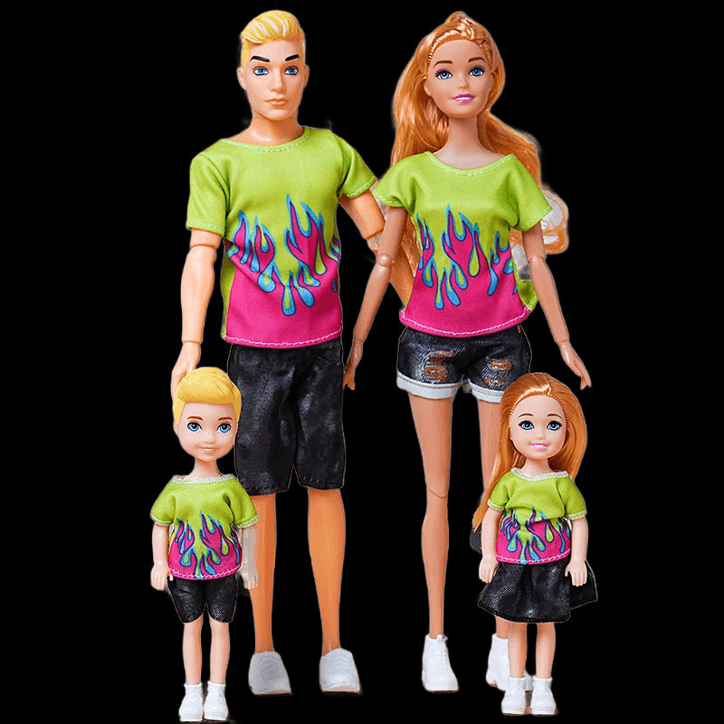 30cm Family Doll Movable Body Mom Dad Ken and Kids 4 Dolls Set 1/6 Barbies Doll Toy for Child Kids Education Birthday Gift view