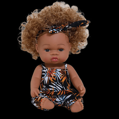 35cm Newborn Reborn African Doll Baby Simulation Soft Vinyl Children Lifelike Toys Christmas Birthday Toys Dolls for Babies view