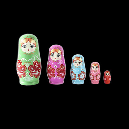 5PCS Matryoshka Dolls Nesting Dolls Cute Wood Russian Montessori Nesting Doll DIY Paint Skill Training Children Christmas Gift view