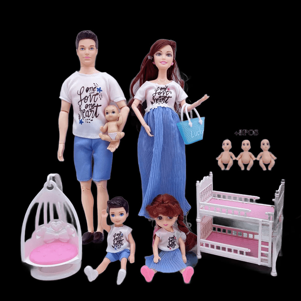 Happy Family Dolls Playset Pregnant Women Doll Mom Dad Ken&Wife Baby Doll Stroller Bed Accessories Play House Toys for Girls view