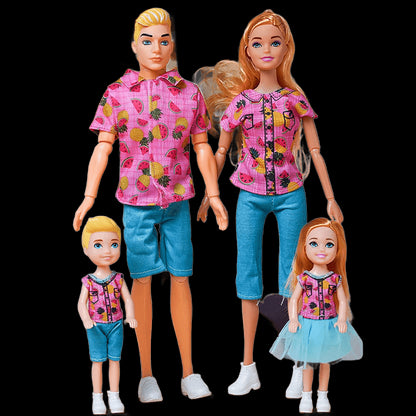 30cm Family Doll Movable Body Mom Dad Ken and Kids 4 Dolls Set 1/6 Barbies Doll Toy for Child Kids Education Birthday Gift view