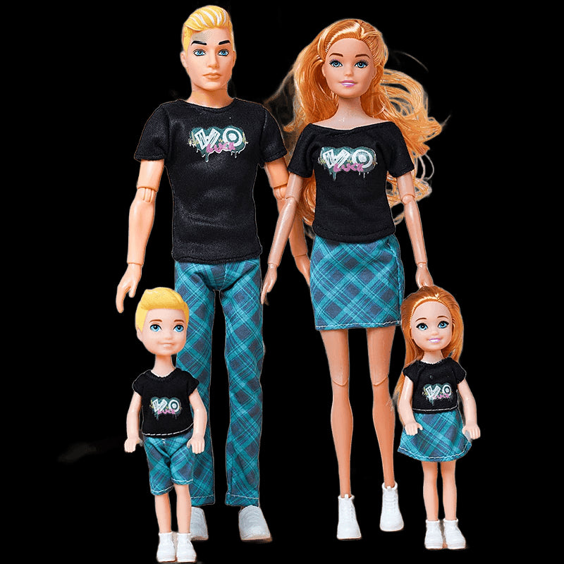 30cm Family Doll Movable Body Mom Dad Ken and Kids 4 Dolls Set 1/6 Barbies Doll Toy for Child Kids Education Birthday Gift view