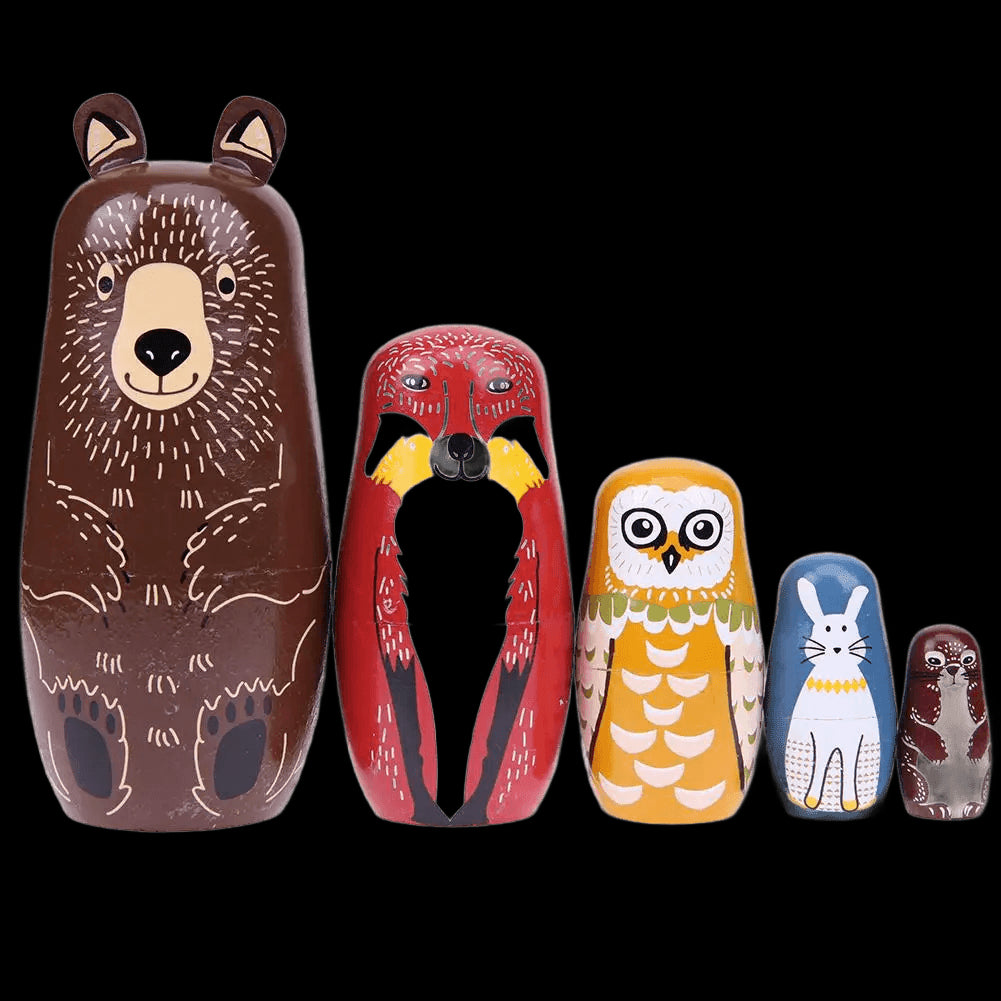 5 Floors Wooden Russian Nesting Dolls Safe Smooth Bear Ears Matryoshka Dolls Crafts Toys Handmade for Kindergarten Teaching Aids view