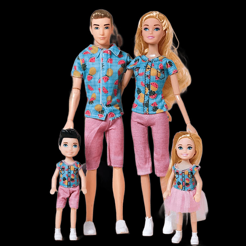 30cm Family Doll Movable Body Mom Dad Ken and Kids 4 Dolls Set 1/6 Barbies Doll Toy for Child Kids Education Birthday Gift view