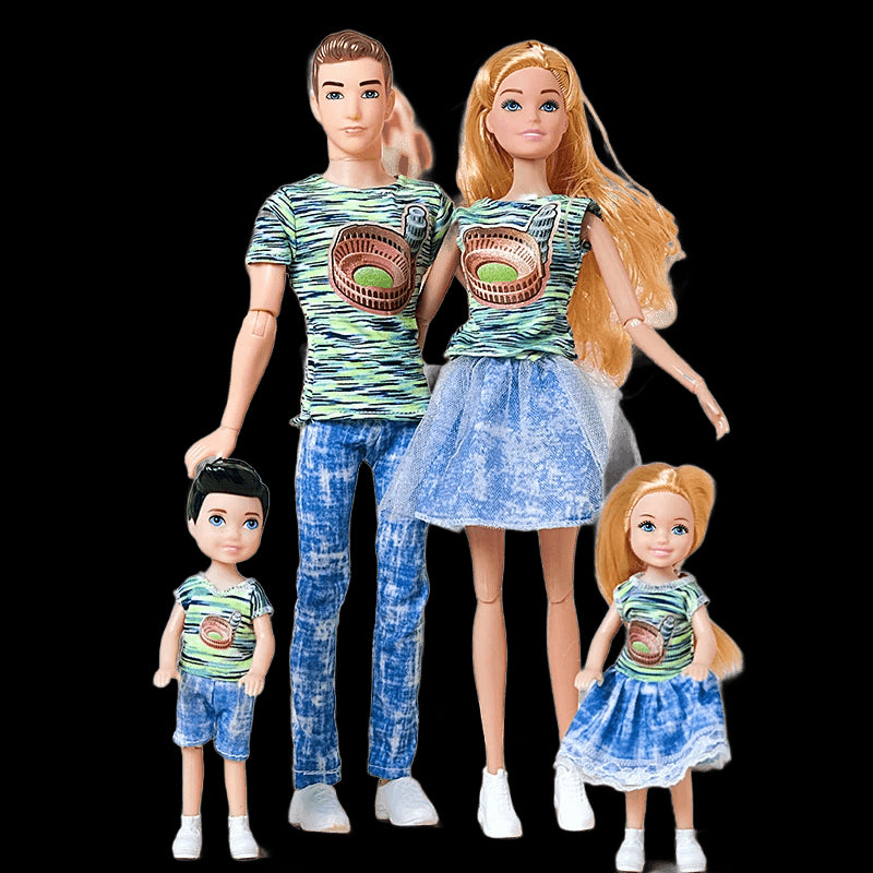 30cm Family Doll Movable Body Mom Dad Ken and Kids 4 Dolls Set 1/6 Barbies Doll Toy for Child Kids Education Birthday Gift view