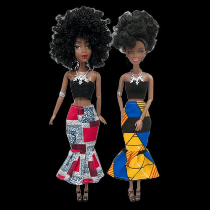 1/6 Fashion Barbie Doll Black African Dolls Toys for Girls Dark Skin Ethnic Tight Clothing Printing Skirt Popcorn Hairstyle Gift view