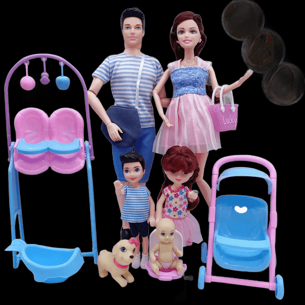 Happy Family Dolls Playset Pregnant Women Doll Mom Dad Ken&Wife Baby Doll Stroller Bed Accessories Play House Toys for Girls view