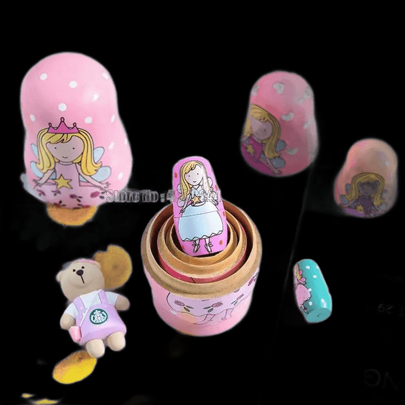 5 Layers Angel Girl Matryoshka Doll Wooden Snowman Russian Nesting Kid Birthday Christmas Day Gift Toy view