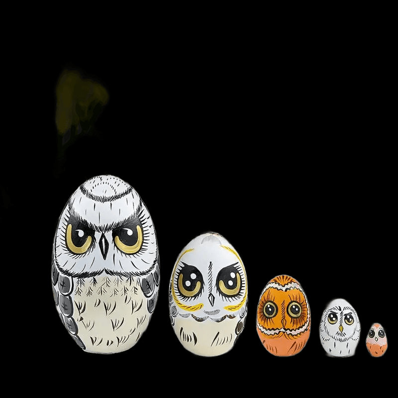 2024 New Owl Nesting Egg Crafts Set Matryoshka Dolls Handmade Ornament Wooden Art Owl Figurines Toy Birthday Easter Gift for Kid view