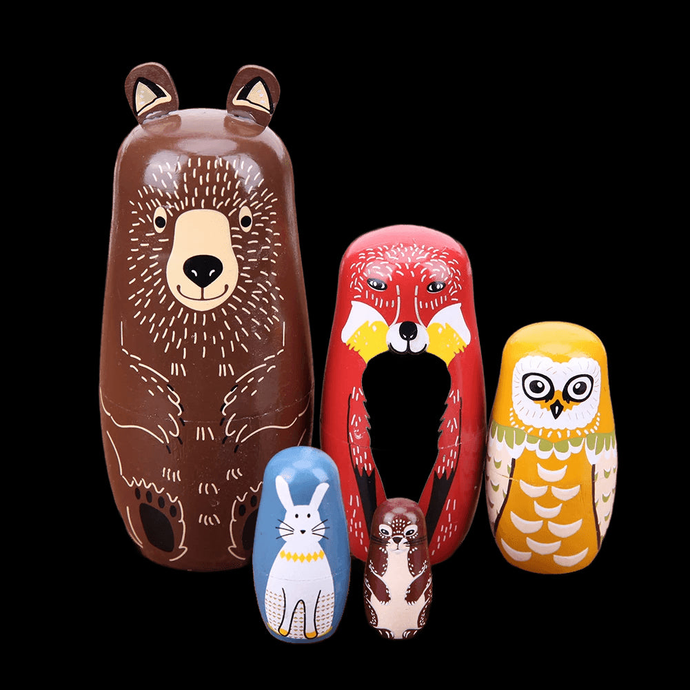 5 Floors Wooden Russian Nesting Dolls Safe Smooth Bear Ears Matryoshka Dolls Crafts Toys Handmade for Kindergarten Teaching Aids view