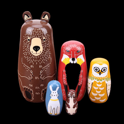 5 Floors Wooden Russian Nesting Dolls Safe Smooth Bear Ears Matryoshka Dolls Crafts Toys Handmade for Kindergarten Teaching Aids view