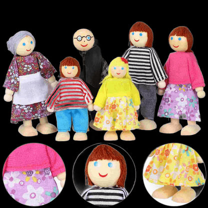 6/7pcs Family Member Dolls Wooden Puppet Toys Kids Pretend Play Toys Doll House People Set Storytelling Toy Birthday Gift view