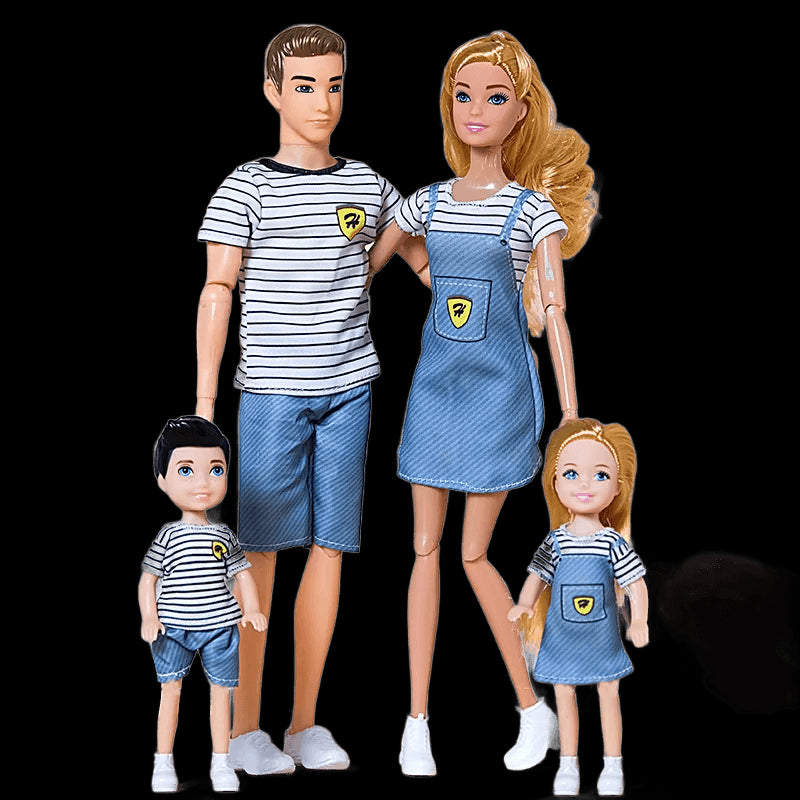 30cm Family Doll Movable Body Mom Dad Ken and Kids 4 Dolls Set 1/6 Barbies Doll Toy for Child Kids Education Birthday Gift view