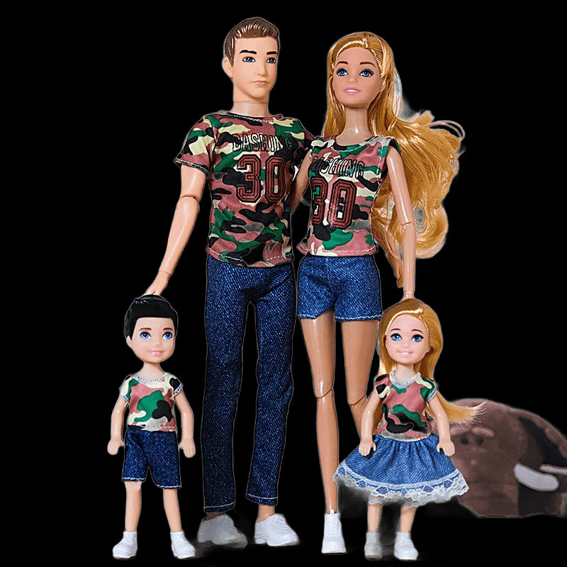 30cm Family Doll Movable Body Mom Dad Ken and Kids 4 Dolls Set 1/6 Barbies Doll Toy for Child Kids Education Birthday Gift view