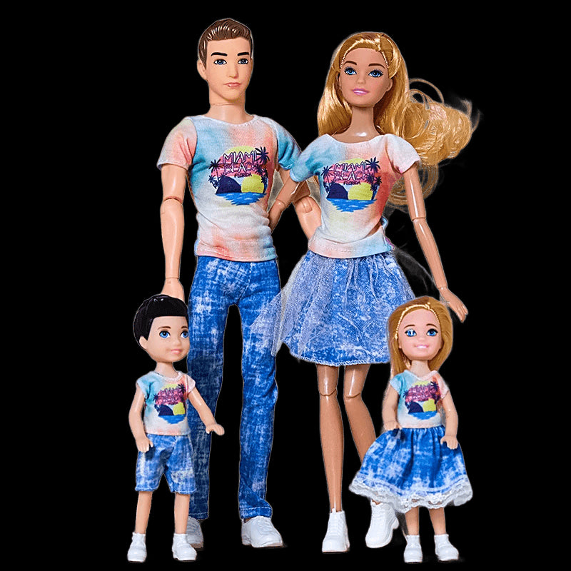 30cm Family Doll Movable Body Mom Dad Ken and Kids 4 Dolls Set 1/6 Barbies Doll Toy for Child Kids Education Birthday Gift view