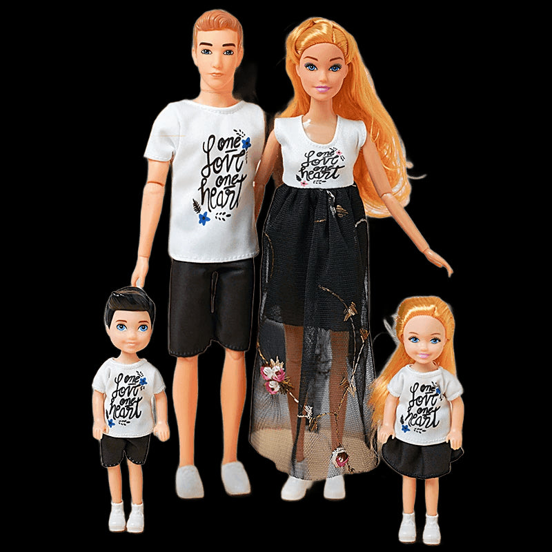 30cm Family Doll Movable Body Mom Dad Ken and Kids 4 Dolls Set 1/6 Barbies Doll Toy for Child Kids Education Birthday Gift view