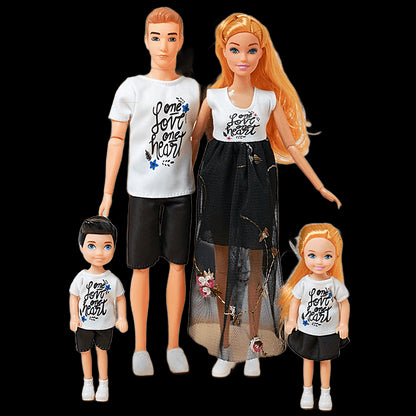 30cm Family Doll Movable Body Mom Dad Ken and Kids 4 Dolls Set 1/6 Barbies Doll Toy for Child Kids Education Birthday Gift view