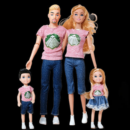 30cm Family Doll Movable Body Mom Dad Ken and Kids 4 Dolls Set 1/6 Barbies Doll Toy for Child Kids Education Birthday Gift view