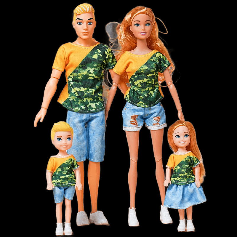 30cm Family Doll Movable Body Mom Dad Ken and Kids 4 Dolls Set 1/6 Barbies Doll Toy for Child Kids Education Birthday Gift view