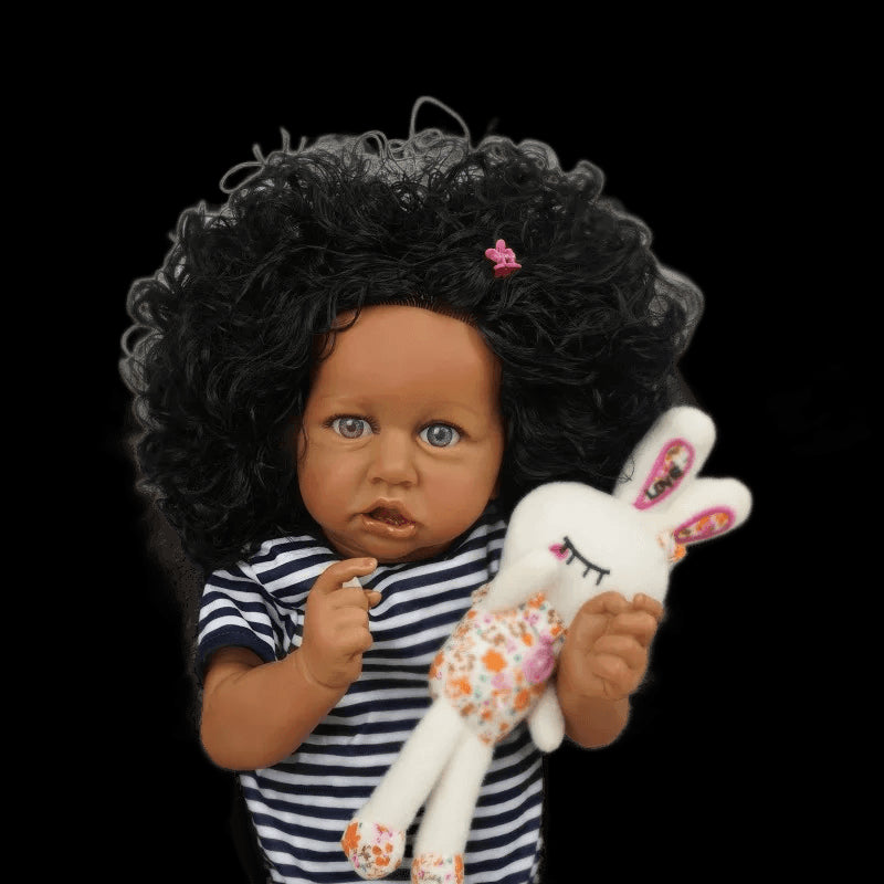 55CM Saskia Reborn Baby reborn girl like real Touch African American Black Skin Bebe Hand-rooted Hair bebe Reborn muñecas реборн view