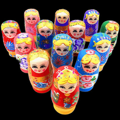 Set Of 5 Pcs Dolls Wooden Russian Nesting Babushka Matryoshka Hand Painted Gift view