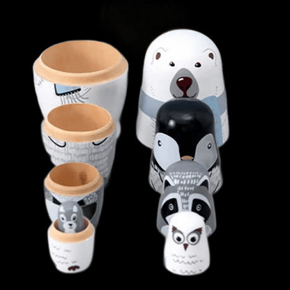 5pcs/set Matryoshka Doll Wood Stacking Dolls Children Toy Animal Patterns for Festival Birthday Gift Home Decoration view