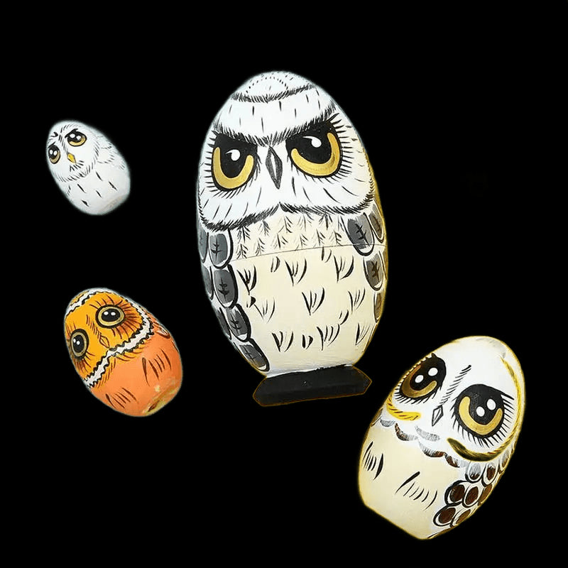 2024 New Owl Nesting Egg Crafts Set Matryoshka Dolls Handmade Ornament Wooden Art Owl Figurines Toy Birthday Easter Gift for Kid view