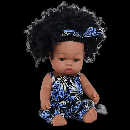 35cm Newborn Reborn African Doll Baby Simulation Soft Vinyl Children Lifelike Toys Christmas Birthday Toys Dolls for Babies view