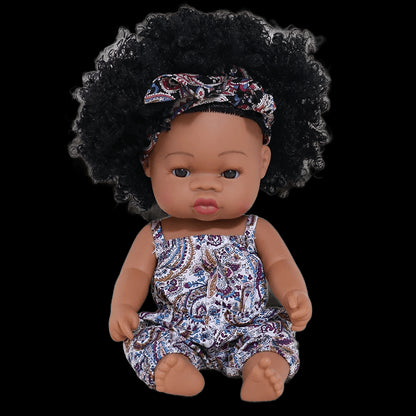 35cm Newborn Reborn African Doll Baby Simulation Soft Vinyl Children Lifelike Toys Christmas Birthday Toys Dolls for Babies view