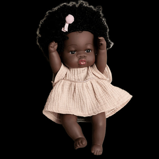 35cm American Reborn Baby Doll Black Soft Vinyl Baby Dolls Lifelike Newborn Baby Doll Girl Gift Doll Toy 14inch Dolls for Girls view