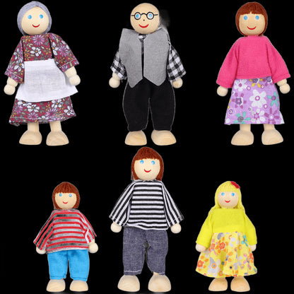 6/7pcs Family Member Dolls Wooden Puppet Toys Kids Pretend Play Toys Doll House People Set Storytelling Toy Birthday Gift view